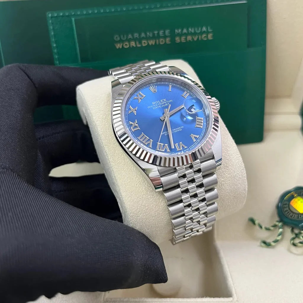 Rolex Datejust 36mm unisex mirror watch, blue Roman numeral dial – view 3