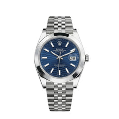 Rolex Datejust 36mm Unisex Mirror Automatic Watch – Blue Fluted Motif Dial, Smooth Bezel & Silver Stainless Steel Five-Link Bracelet