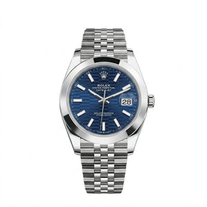 Rolex Datejust 36mm Unisex Mirror Automatic Watch – Blue Fluted Motif Dial, Smooth Bezel & Silver Stainless Steel Five-Link Bracelet
