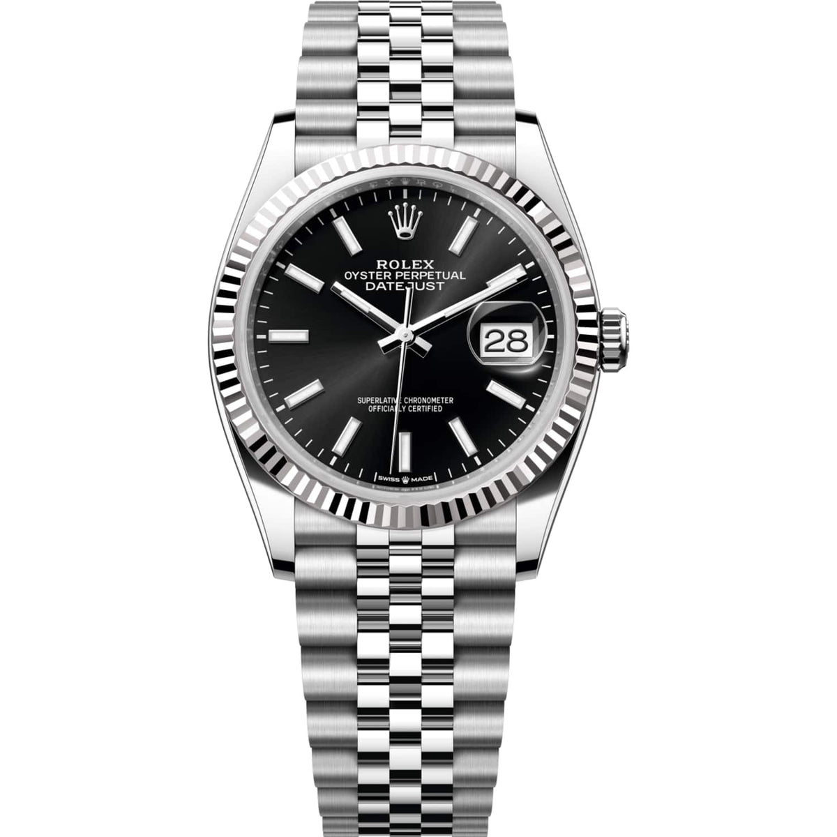 Rolex Datejust 36mm Unisex Mirror Automatic Watch – Black Dial & Silver Stainless Steel Five-Link Bracelet