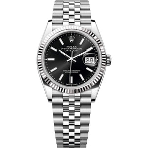 Rolex Datejust 36mm Unisex Mirror Automatic Watch – Black Dial & Silver Stainless Steel Five-Link Bracelet