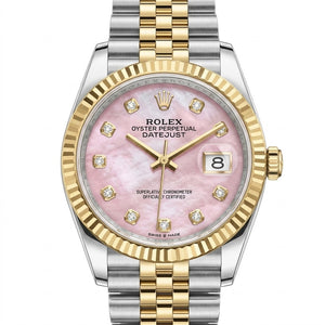Rolex Datejust 36mm unisex mirror watch, pink mother-of-pearl stone-set dial – view 2