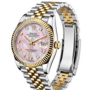 Rolex Datejust 36mm unisex mirror watch, pink mother-of-pearl stone-set dial – view 4