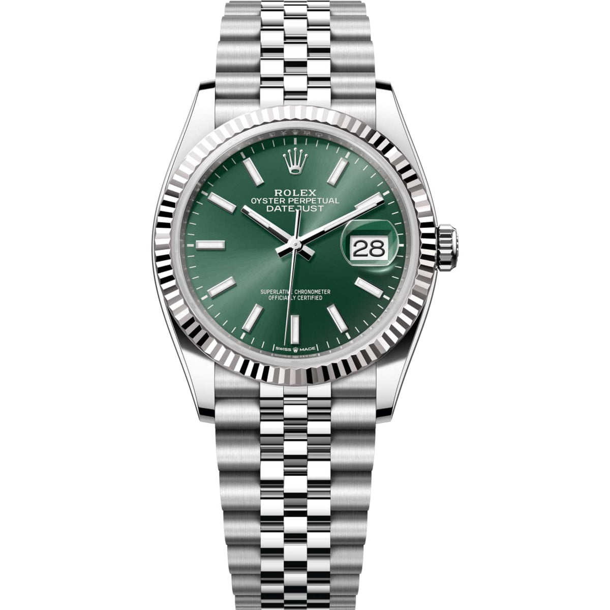Rolex Datejust 36mm Unisex Mirror Automatic Watch – Mint Green Dial & Silver Stainless Steel Five-Link Bracelet