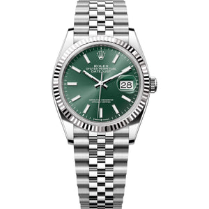 Rolex Datejust 36mm Unisex Mirror Automatic Watch – Mint Green Dial & Silver Stainless Steel Five-Link Bracelet