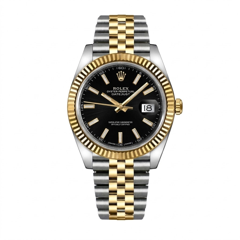 Rolex Datejust 36mm Unisex Mirror Automatic Watch – Black Dial & Two-Tone Silver & Gold-Tone Stainless Steel Five-Link Bracelet