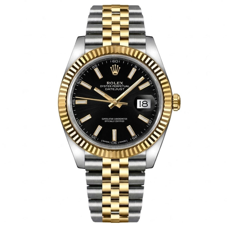 Rolex Datejust 36mm Unisex Mirror Automatic Watch – Black Dial & Two-Tone Silver & Gold-Tone Stainless Steel Five-Link Bracelet