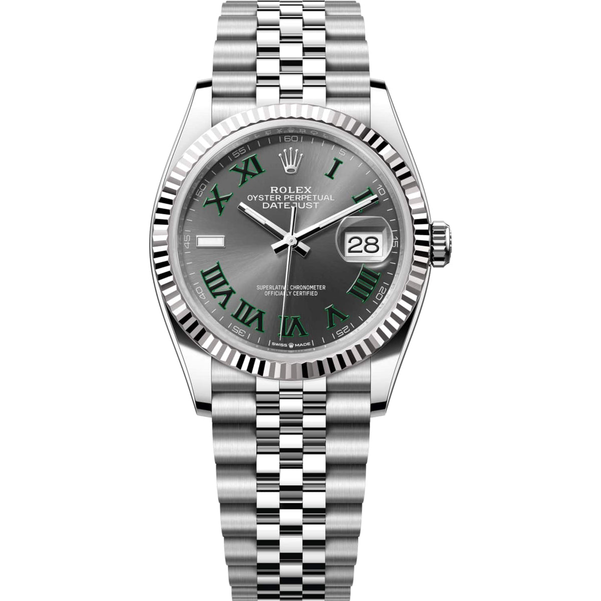 Rolex Datejust 36mm Unisex Mirror Automatic Watch – Slate Gray Roman Numeral Dial & Silver Stainless Steel Five-Link Bracelet
