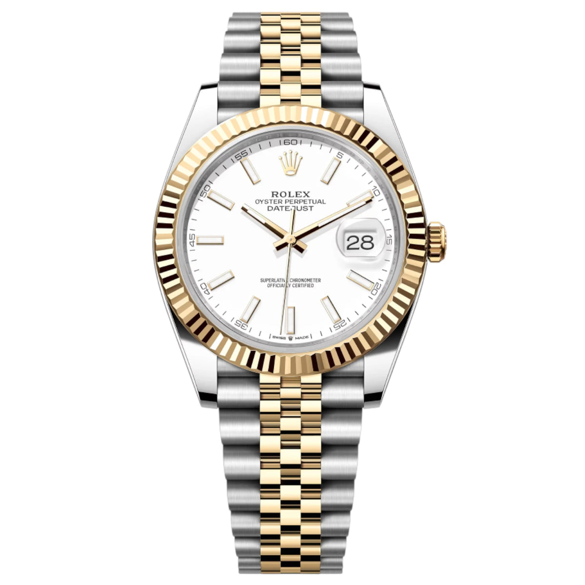 Rolex Datejust 41mm Men's Mirror Automatic Watch – Silver Stone-Set Dial & Two-Tone Silver & Gold-Tone Stainless Steel Three-Link Bracelet