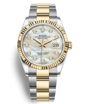 Rolex Datejust 41mm Men's Mirror Automatic Watch – White Mother-of-Pearl Stone-Set Dial & Two-Tone Silver & Gold-Tone Stainless Steel Three-Link Bracelet