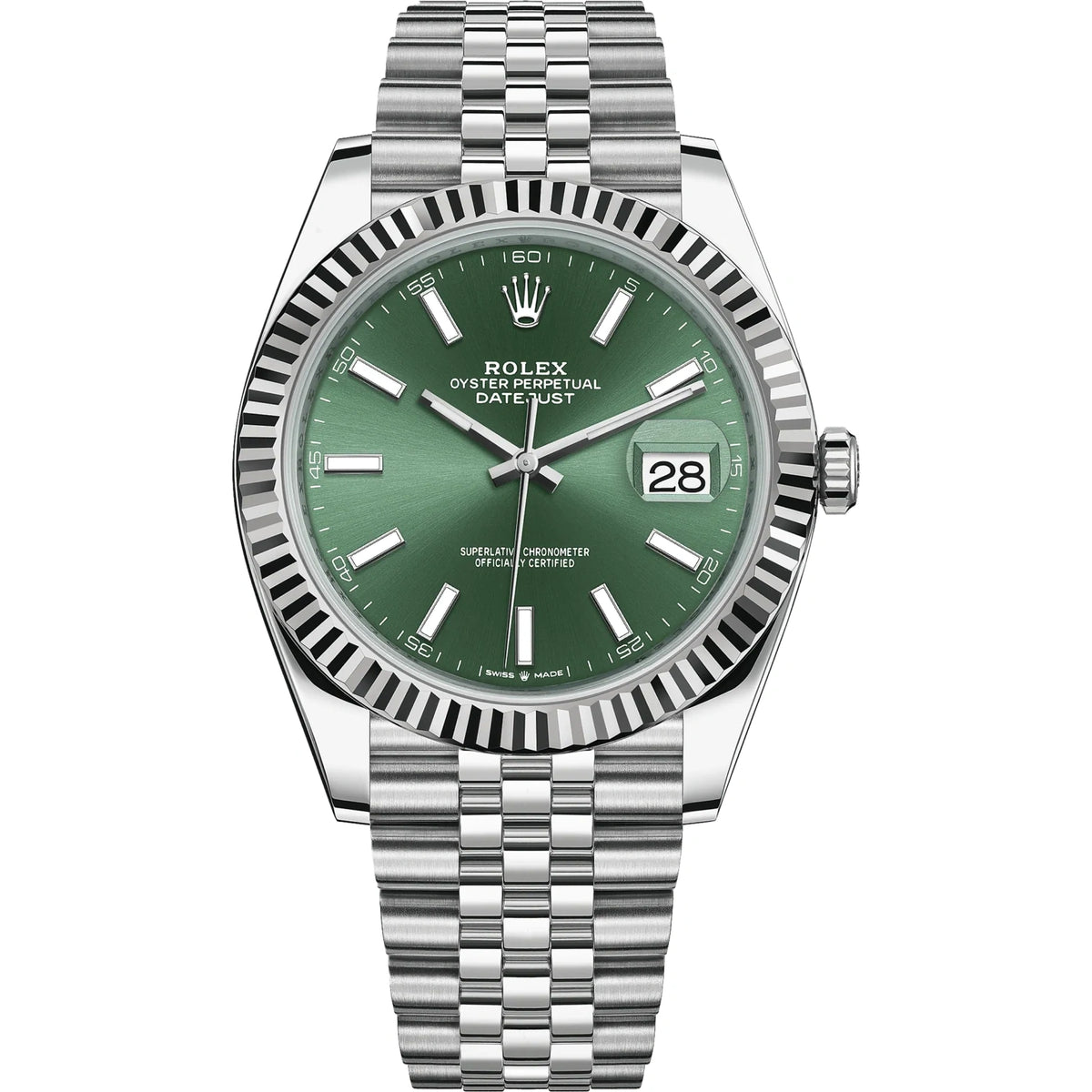 Rolex Datejust 41mm Men's Mirror Automatic Watch – Dark Green Dial & Silver Stainless Steel Five-Link Bracelet
