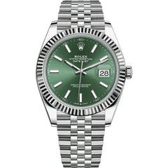 Rolex Datejust 41mm Men's Mirror Automatic Watch – Dark Green Dial & Silver Stainless Steel Five-Link Bracelet