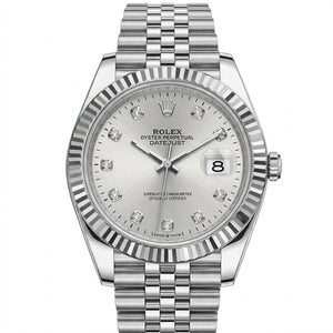 Rolex Datejust 41mm Men's Mirror Automatic Watch – Silver Stone-Set Dial & Silver Stainless Steel Five-Link Bracelet