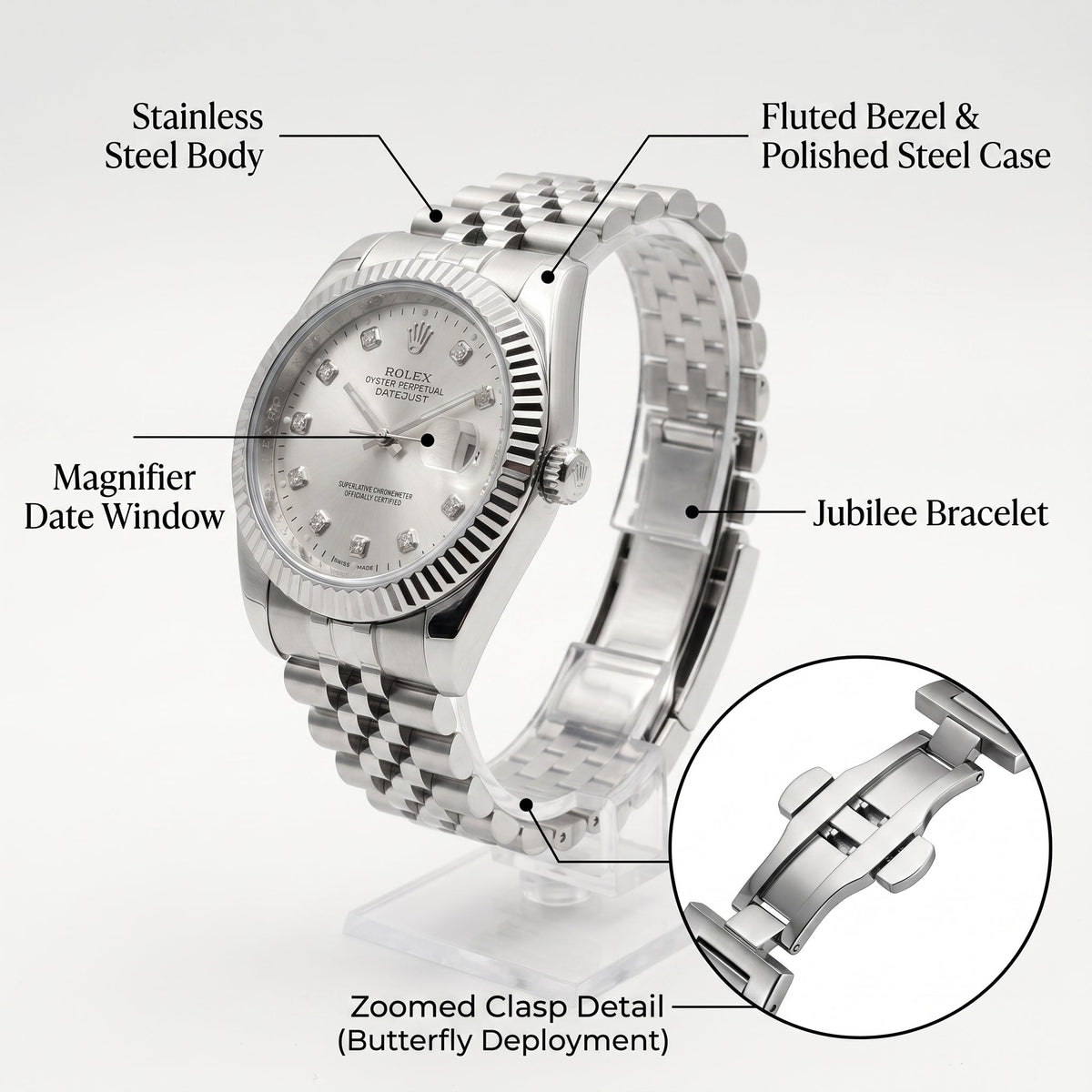 Rolex Datejust 41mm men's mirror watch, silver stone-set dial – view 7