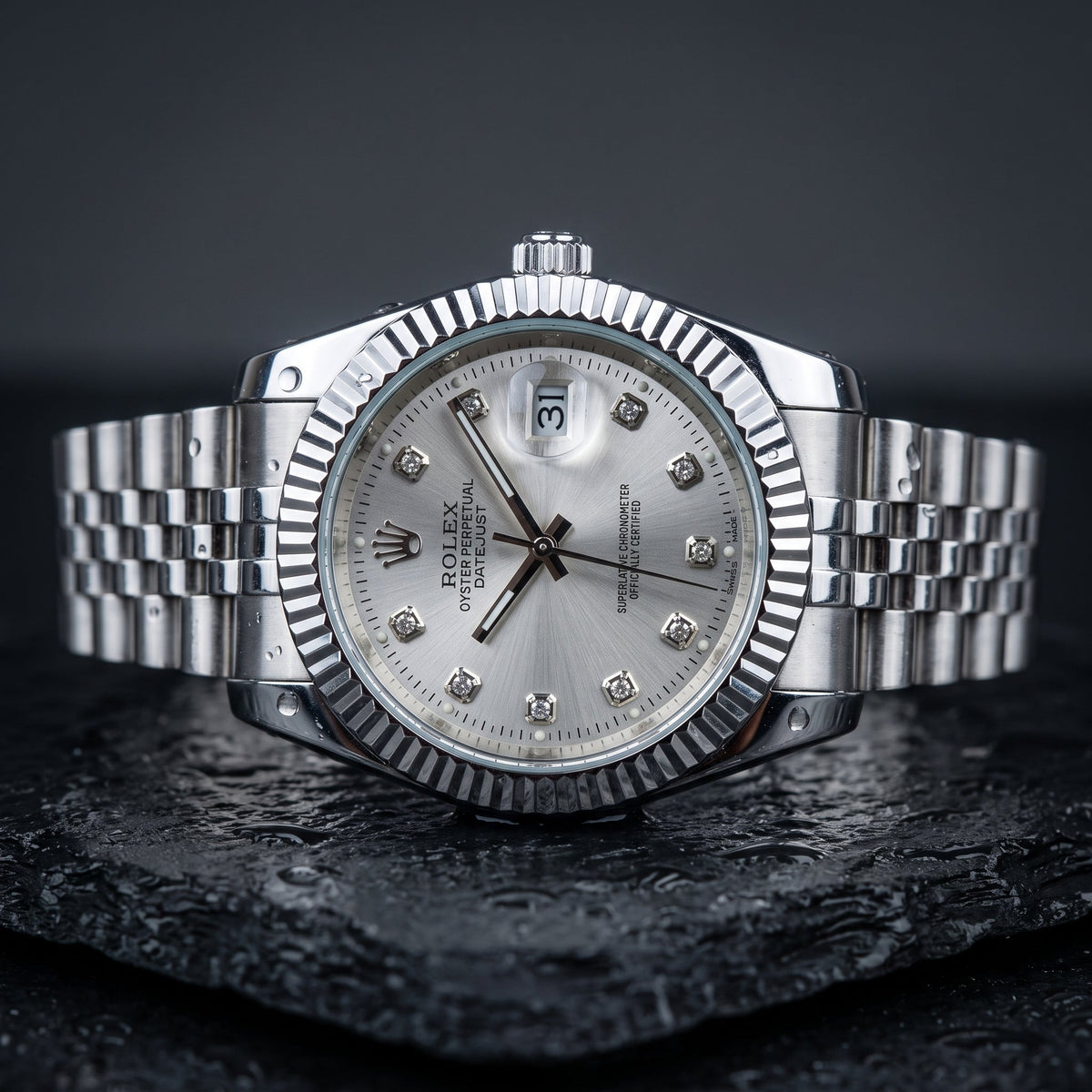 Rolex Datejust 41mm men's mirror watch, silver stone-set dial – view 8