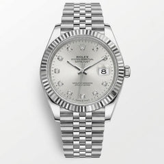 Rolex Datejust 41mm Men's Mirror Automatic Watch – Silver Stone-Set Dial & Silver Stainless Steel Five-Link Bracelet