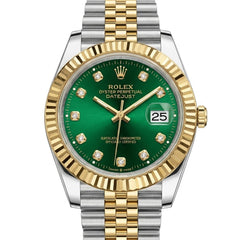 Rolex Datejust 41mm Men's Mirror Automatic Watch – Green Stone-Set Dial & Two-Tone Silver & Gold-Tone Stainless Steel Five-Link Bracelet