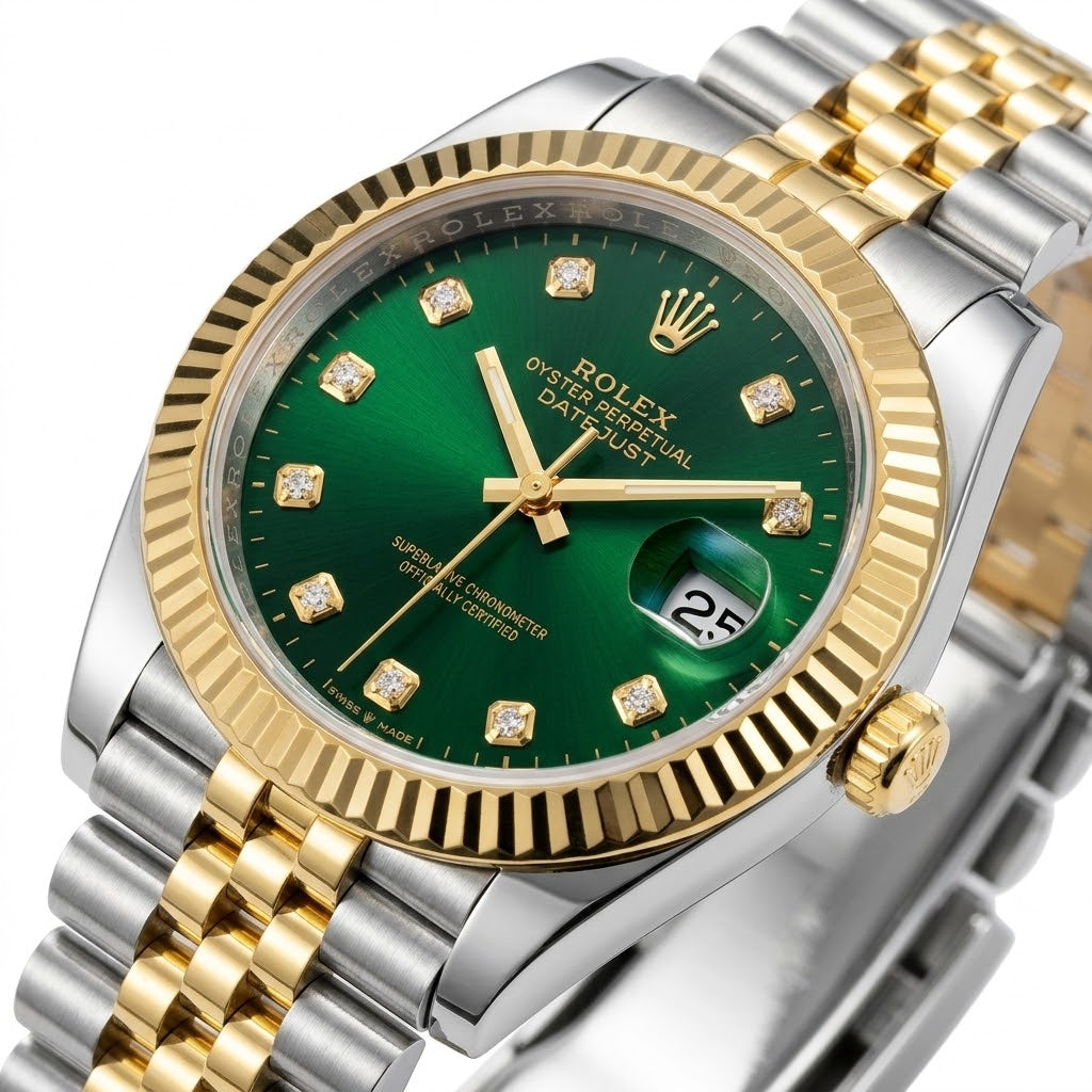 Rolex Datejust 41mm men's mirror watch, green stone-set dial – view 3