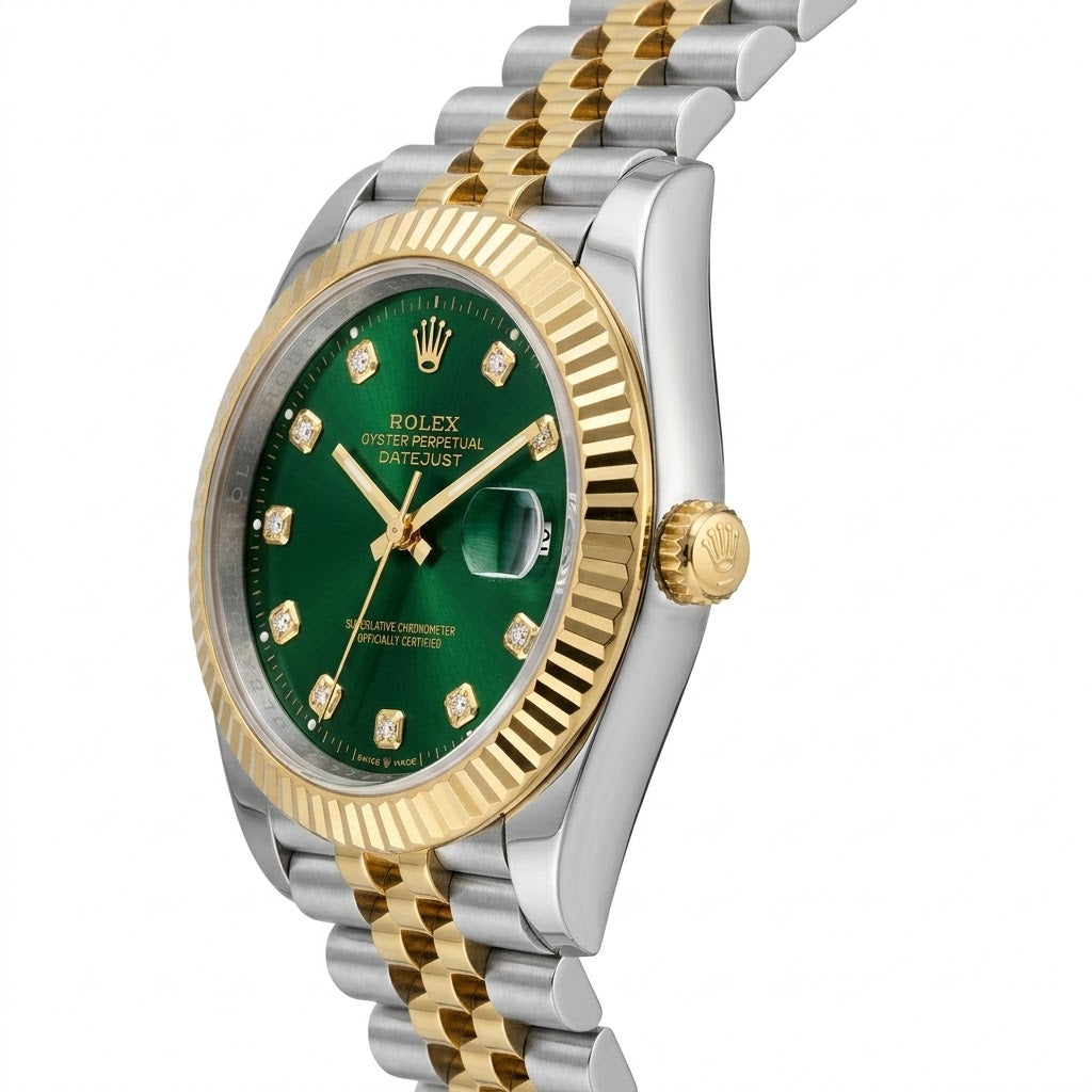 Rolex Datejust 41mm men's mirror watch, green stone-set dial – view 4