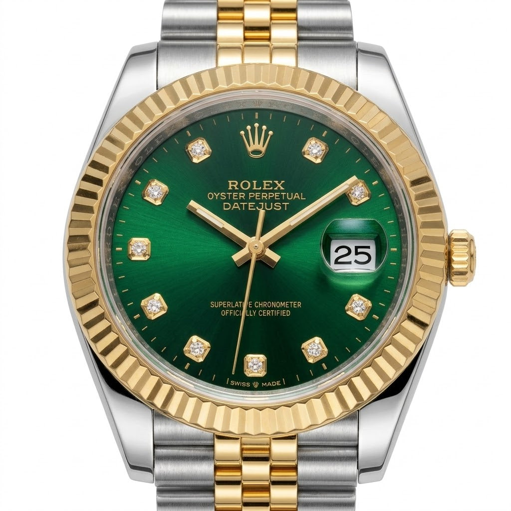 Rolex Datejust 41mm men's mirror watch, green stone-set dial – view 6