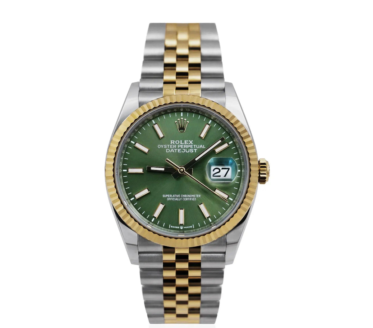 Rolex Datejust 41mm Men's Mirror Automatic Watch – Green Dial & Two-Tone Silver & Gold-Tone Stainless Steel Five-Link Bracelet