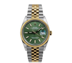 Rolex Datejust 41mm Men's Mirror Automatic Watch – Green Dial & Two-Tone Silver & Gold-Tone Stainless Steel Five-Link Bracelet