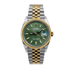 Rolex Datejust 41mm Men's Mirror Automatic Watch – Green Dial & Two-Tone Silver & Gold-Tone Stainless Steel Five-Link Bracelet