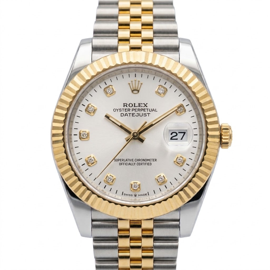 Rolex Datejust 41mm Men's Mirror Automatic Watch – Silver Stone-Set Dial & Two-Tone Silver & Gold-Tone Stainless Steel Five-Link Bracelet