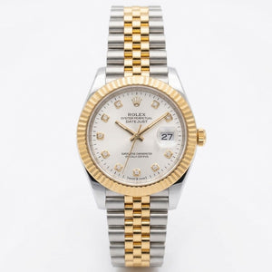 Rolex Datejust 41mm Men's Mirror Automatic Watch – Silver Stone-Set Dial & Two-Tone Silver & Gold-Tone Stainless Steel Five-Link Bracelet