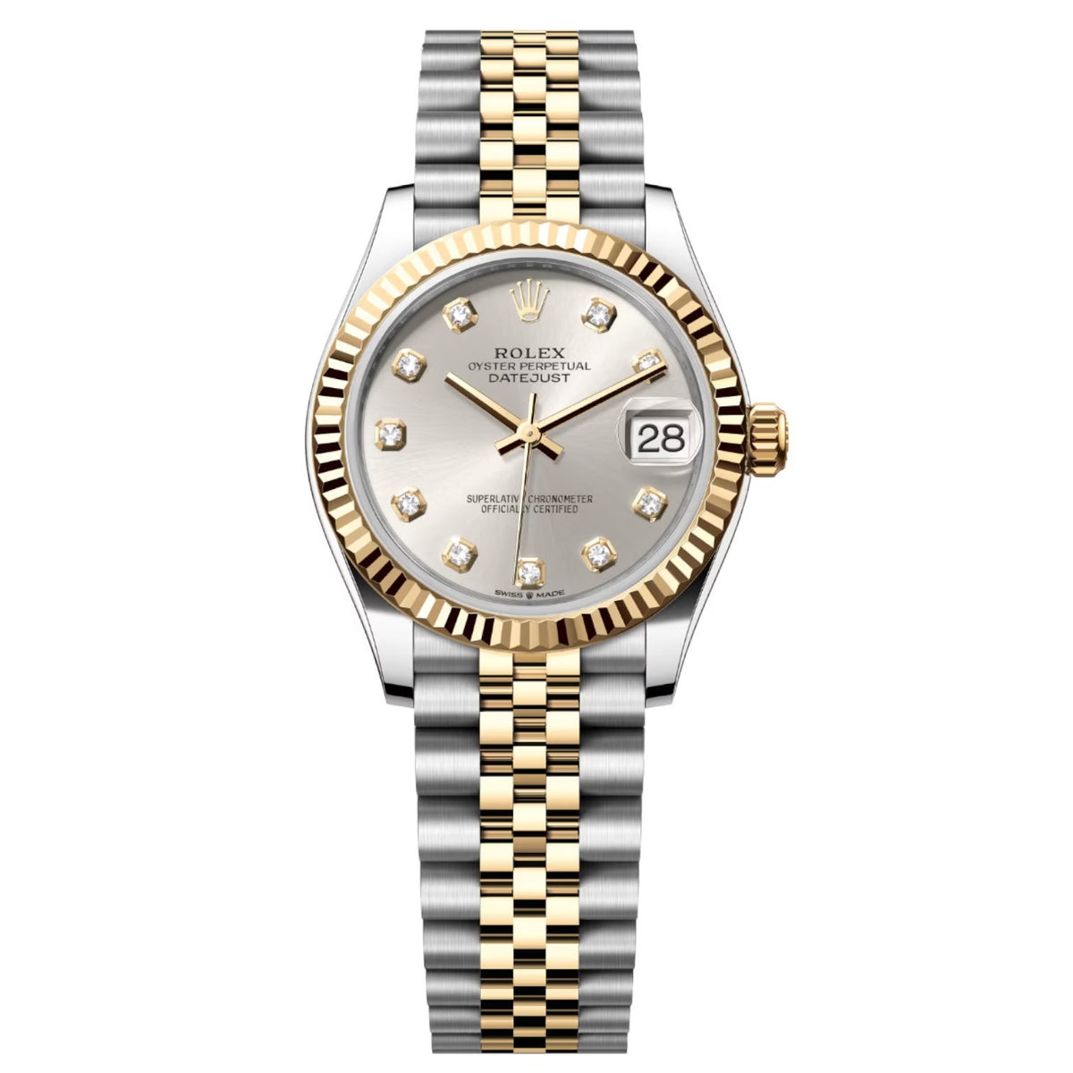 Rolex Datejust 31mm Women's Mirror Automatic Watch – Silver Stone-Set Dial & Two-Tone Silver & Gold-Tone Stainless Steel Five-Link Bracelet