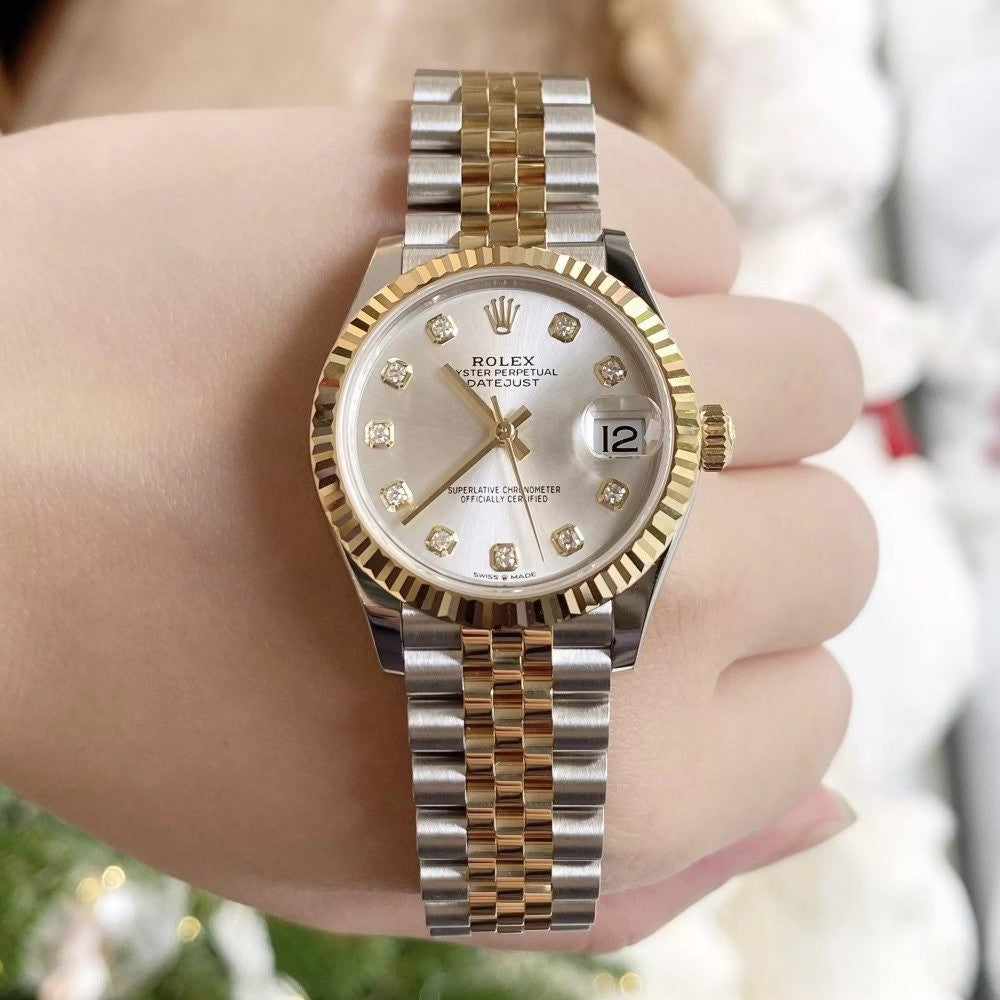 Rolex Datejust 31mm women's mirror watch, silver stone-set dial – view 3