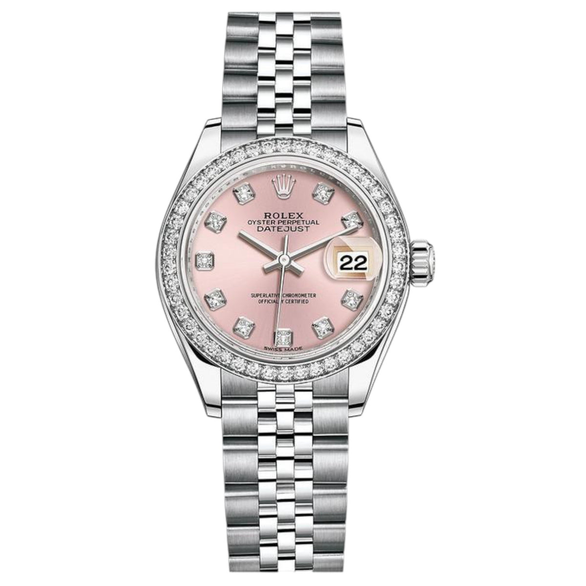Rolex Datejust 31mm Women's Mirror Automatic Watch – Pink Stone-Set Dial, Stone-Set Bezel & Silver Stainless Steel Five-Link Bracelet