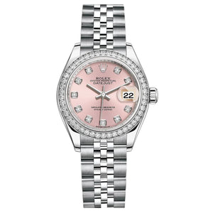 Rolex Datejust 31mm Women's Mirror Automatic Watch – Pink Stone-Set Dial, Stone-Set Bezel & Silver Stainless Steel Five-Link Bracelet