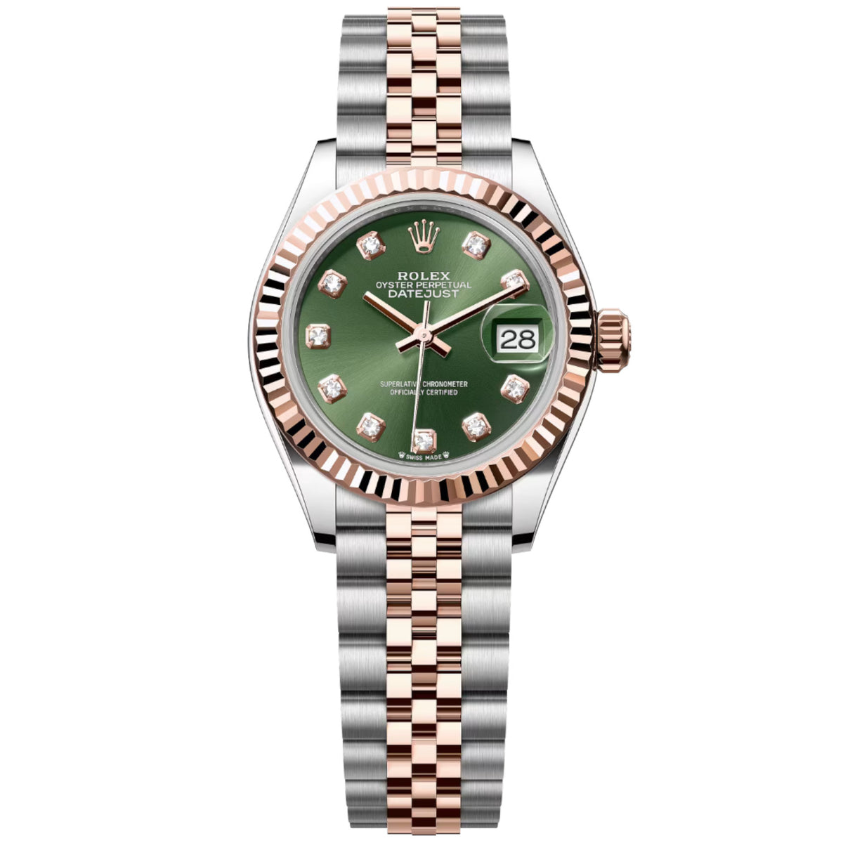 Rolex Datejust 31mm Women's Mirror Automatic Watch – Green Stone-Set Dial & Two-Tone Silver & Rose Gold-Tone Stainless Steel Five-Link Bracelet