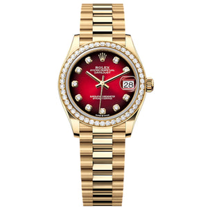 Rolex Datejust 31mm Women's Mirror Automatic Watch – Red Ombré Stone-Set Dial, Stone-Set Bezel & Gold-Tone Stainless Steel Bracelet