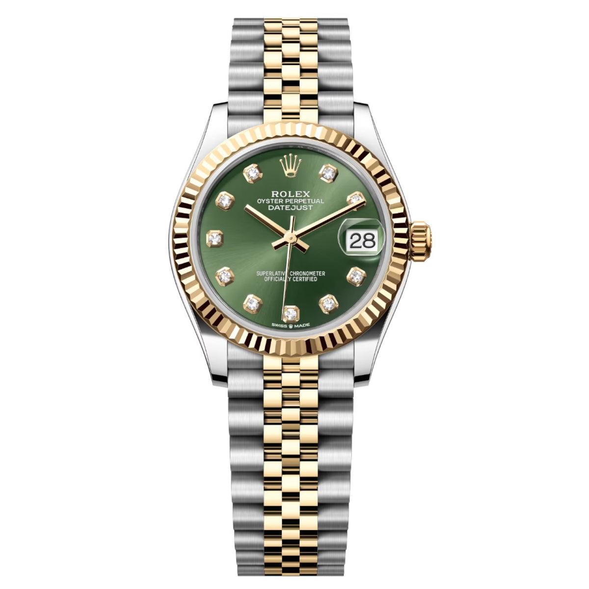 Rolex Datejust 31mm Women's Mirror Automatic Watch – Green Stone-Set Dial & Two-Tone Silver & Gold-Tone Stainless Steel Five-Link Bracelet