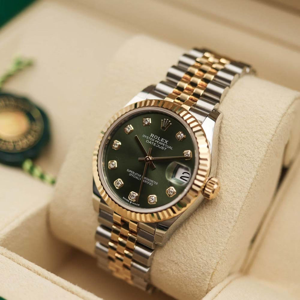 Rolex Datejust 31mm women's mirror watch, green stone-set dial – view 6