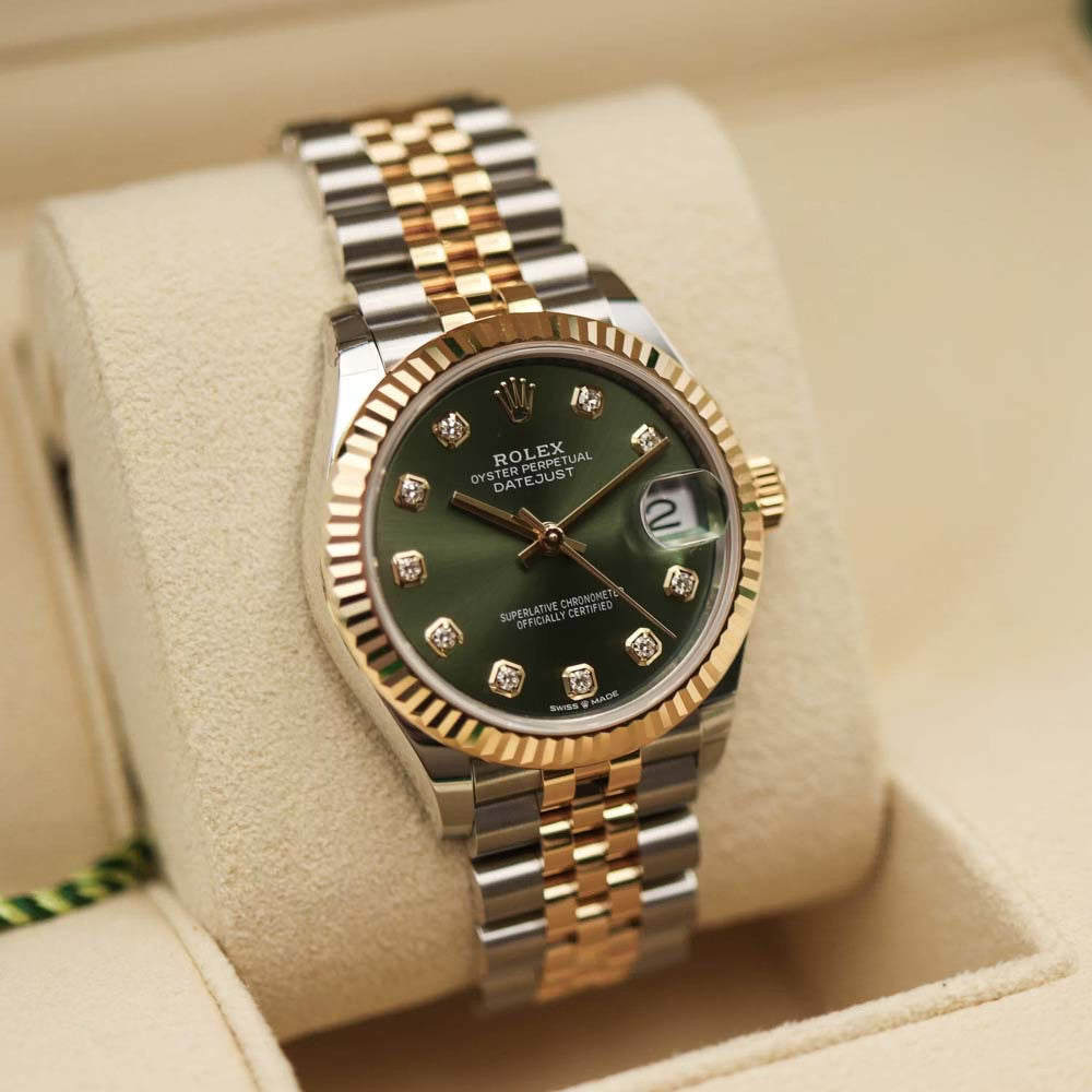 Rolex Datejust 31mm women's mirror watch, green stone-set dial – view 8