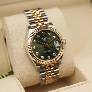 Rolex Datejust 31mm women's mirror watch, green stone-set dial – view 8