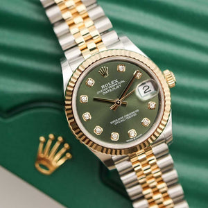 Rolex Datejust 31mm women's mirror watch, green stone-set dial – view 9