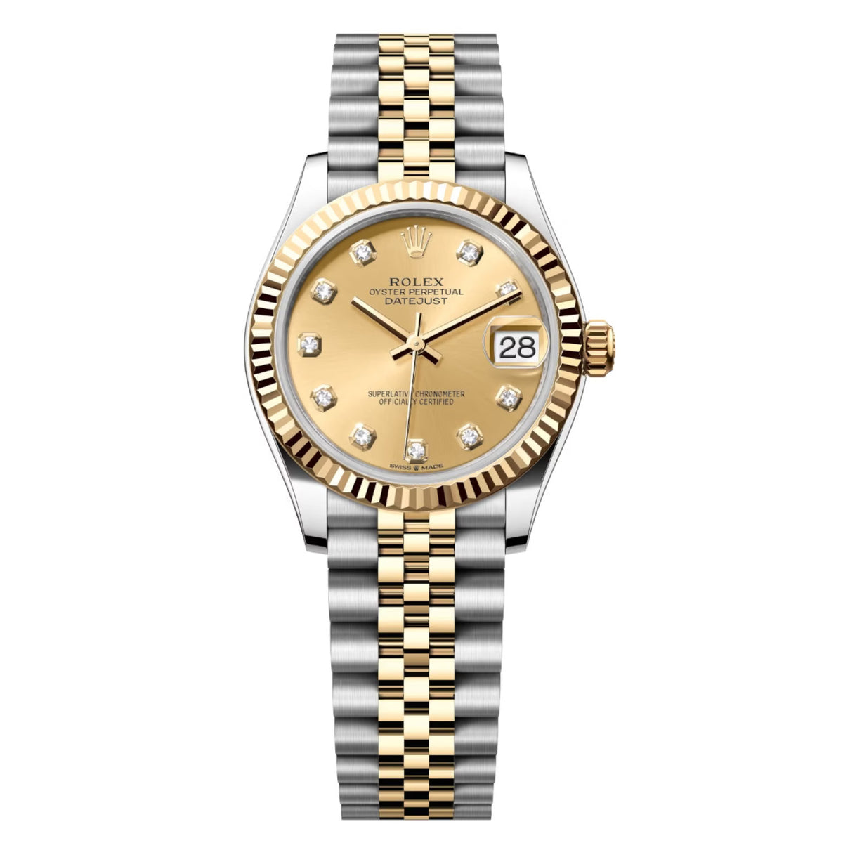 Rolex Datejust 31mm Women's Mirror Automatic Watch – Champagne Stone-Set Dial & Two-Tone Silver & Gold-Tone Stainless Steel Five-Link Bracelet