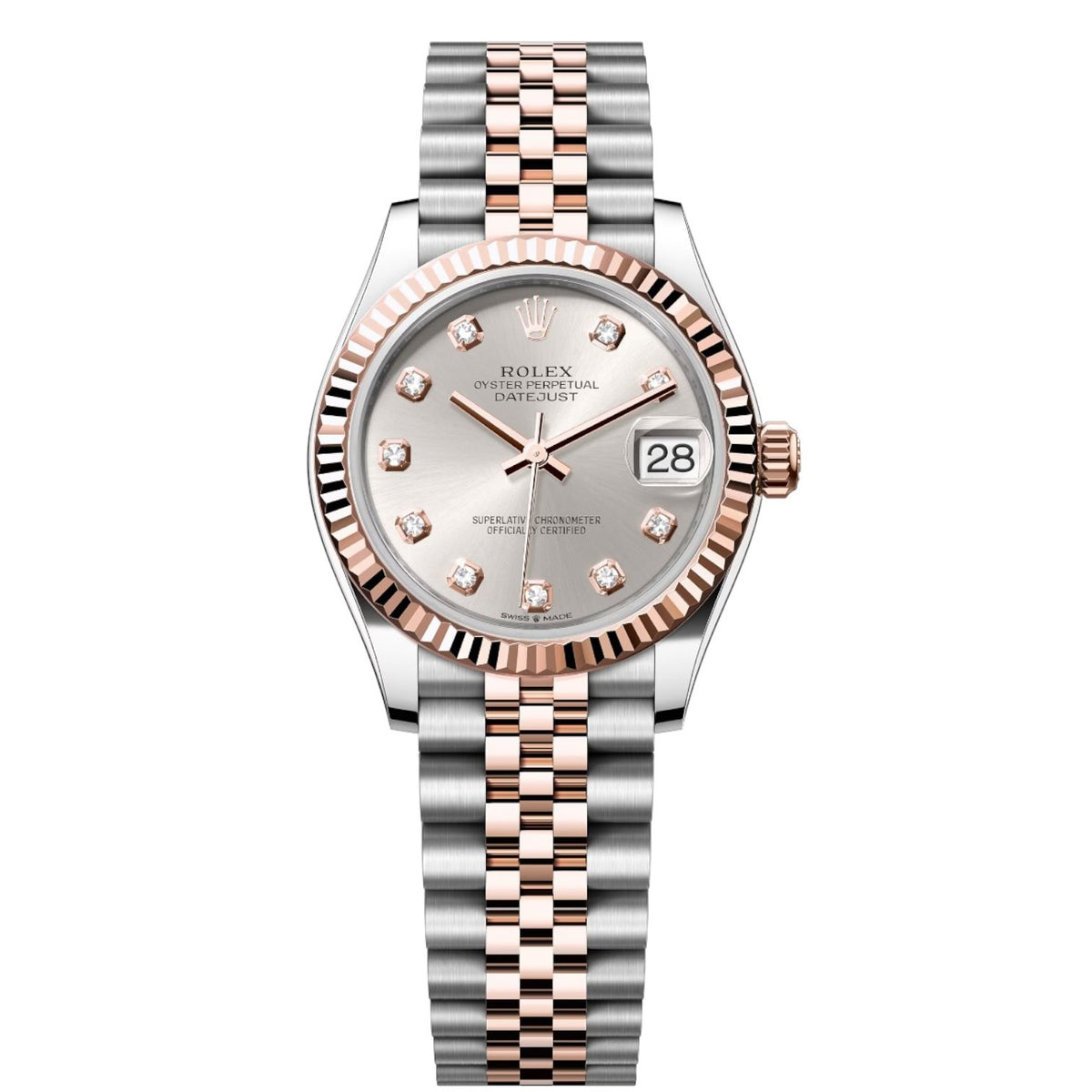 Rolex Datejust 31mm Women's Mirror Automatic Watch – Silver Stone-Set Dial & Two-Tone Silver & Rose Gold-Tone Stainless Steel Five-Link Bracelet