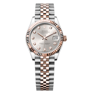 Rolex Datejust 31mm Women's Mirror Automatic Watch – Silver Stone-Set Dial & Two-Tone Silver & Rose Gold-Tone Stainless Steel Five-Link Bracelet