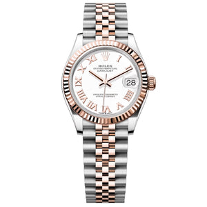 Rolex Datejust 31mm Women's Mirror Automatic Watch – White Roman Numeral Dial & Two-Tone Silver & Rose Gold-Tone Stainless Steel Five-Link Bracelet