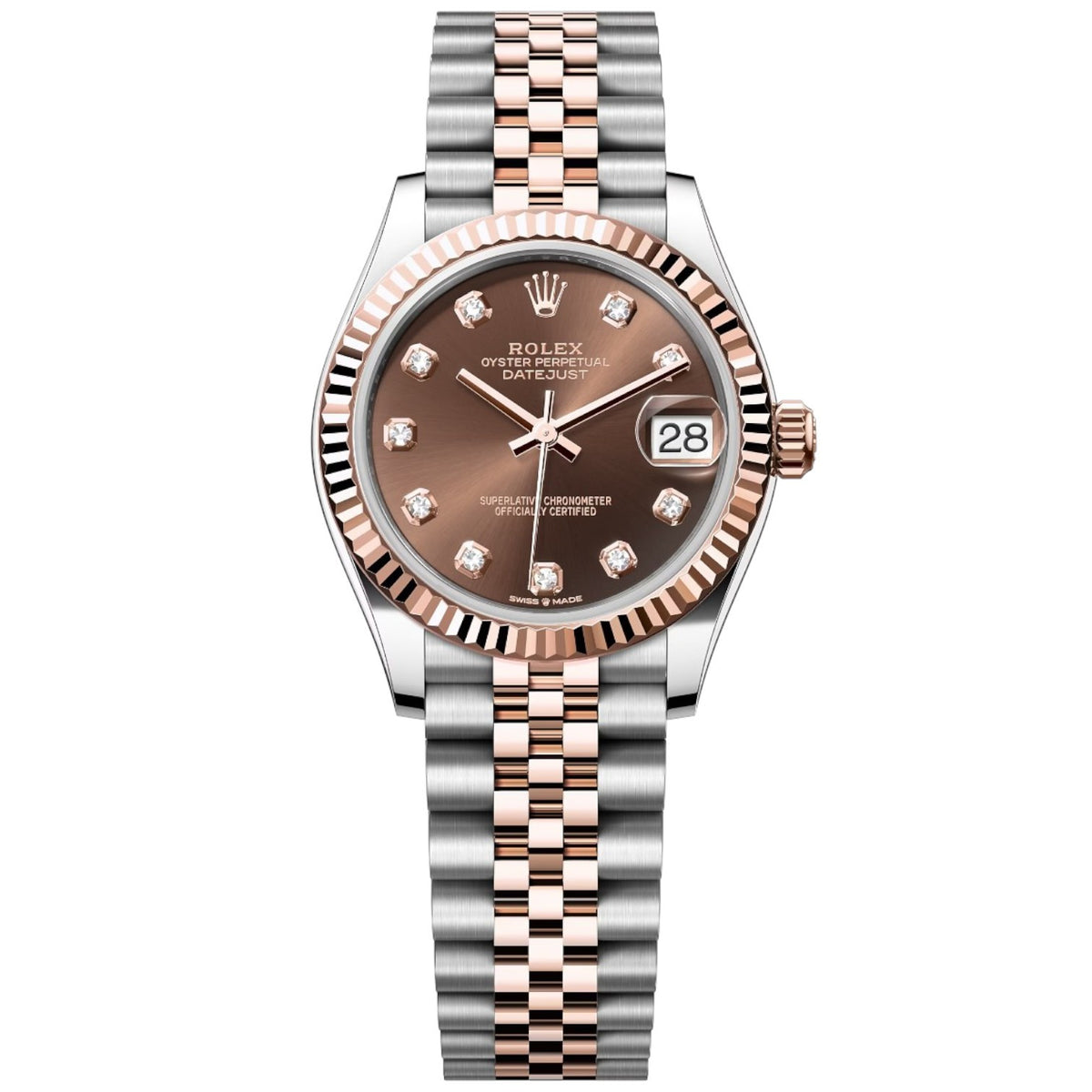 Rolex Datejust 31mm Women's Mirror Automatic Watch – Chocolate Stone-Set Dial & Two-Tone Silver & Rose Gold-Tone Stainless Steel Five-Link Bracelet