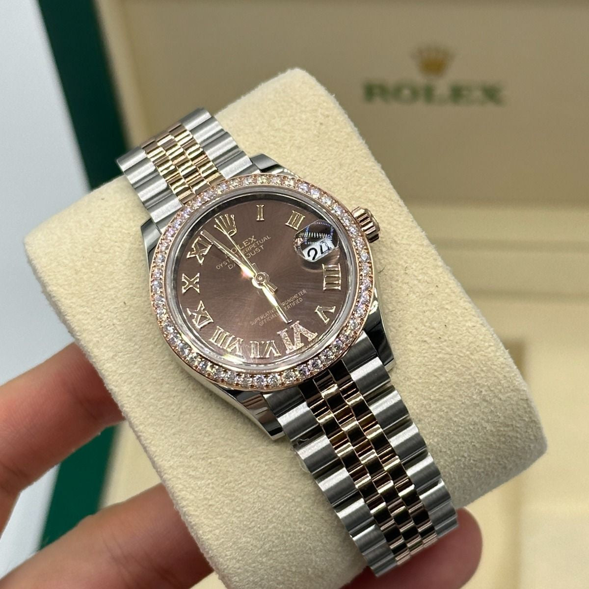 Rolex Datejust 31mm women's mirror watch, chocolate Roman numeral dial – view 4