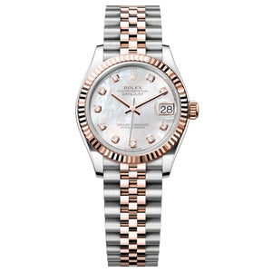 Rolex Datejust 31mm Women's Mirror Automatic Watch – White Mother-of-Pearl Stone-Set Dial & Two-Tone Silver & Rose Gold-Tone Stainless Steel Five-Link Bracelet