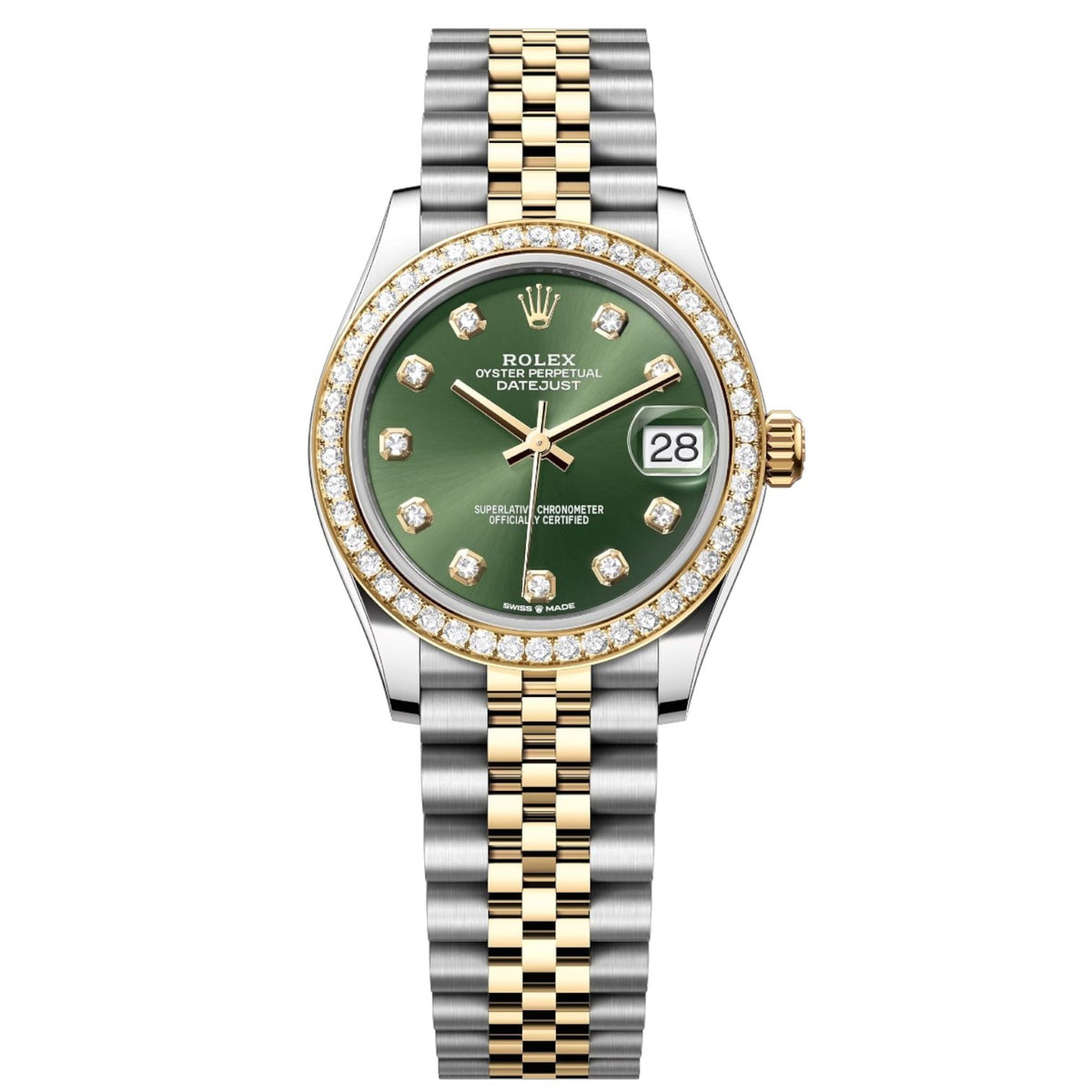 Rolex Datejust 31mm Women's Mirror Automatic Watch – Green Stone-Set Dial, Stone-Set Bezel & Two-Tone Silver & Gold-Tone Stainless Steel Five-Link Bracelet