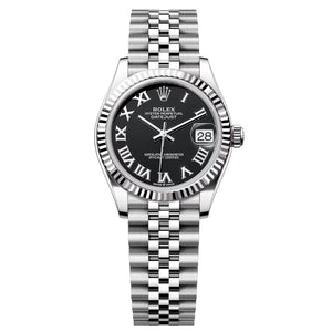 Rolex Datejust 31mm Women's Mirror Automatic Watch – Black Roman Numeral Dial & Silver Stainless Steel Five-Link Bracelet