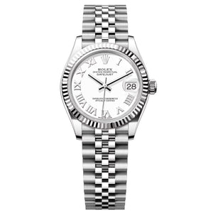 Rolex Datejust 31mm Women's Mirror Automatic Watch – White Roman Numeral Dial & Silver Stainless Steel Five-Link Bracelet